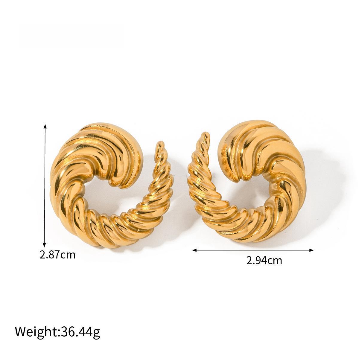 Gold Color Spiral Ox Horn Stainless Steel Earrings