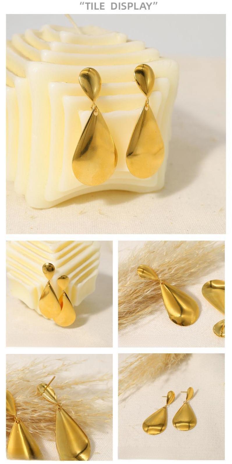 Water Drop Shaped Polished Stainless Steel Earrings