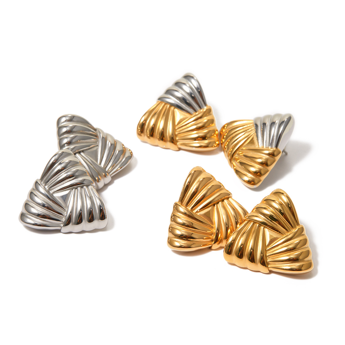Woven Texture Spell Color Triangle Stud Earrings
