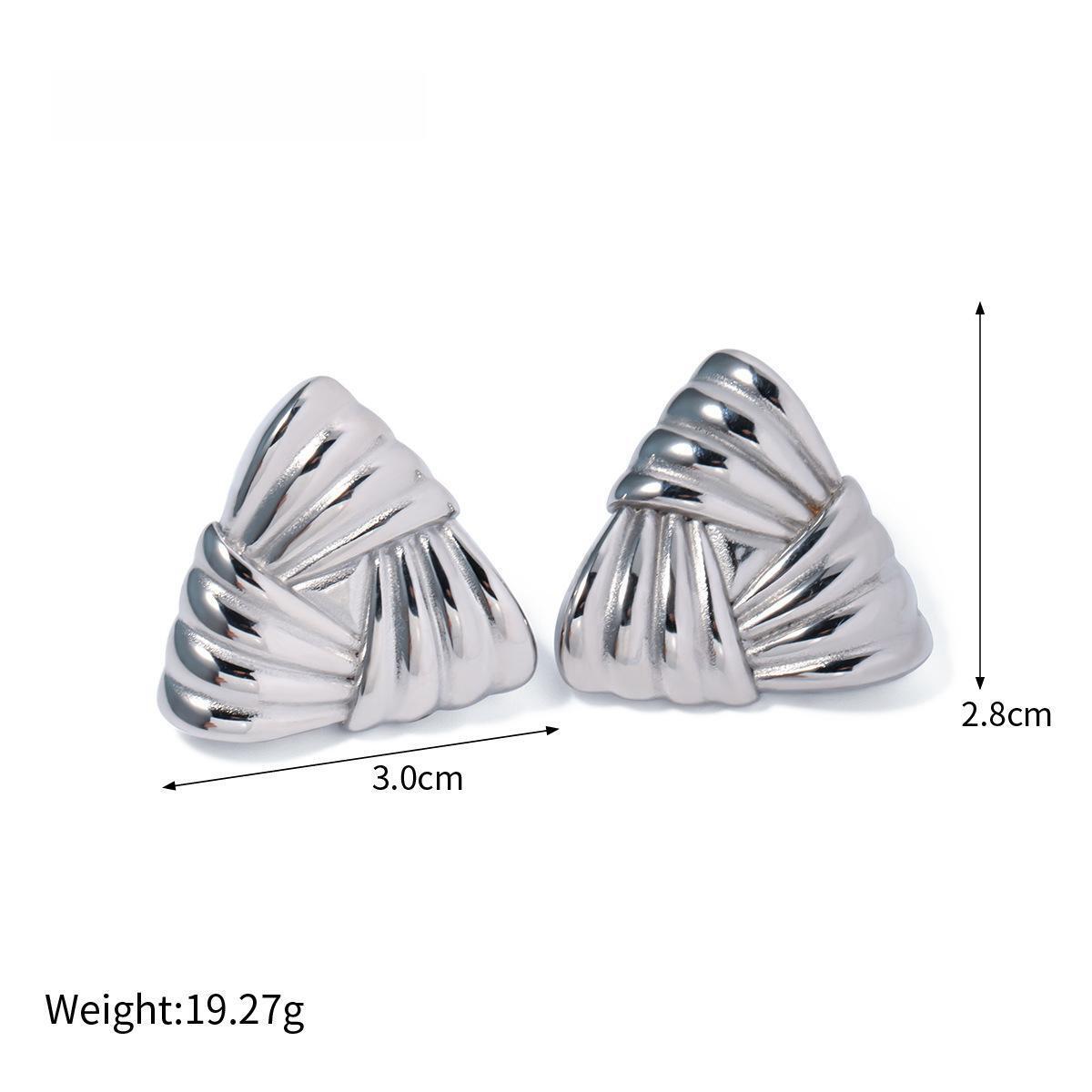 Steel Color Woven Texture Triangle Stud Earrings