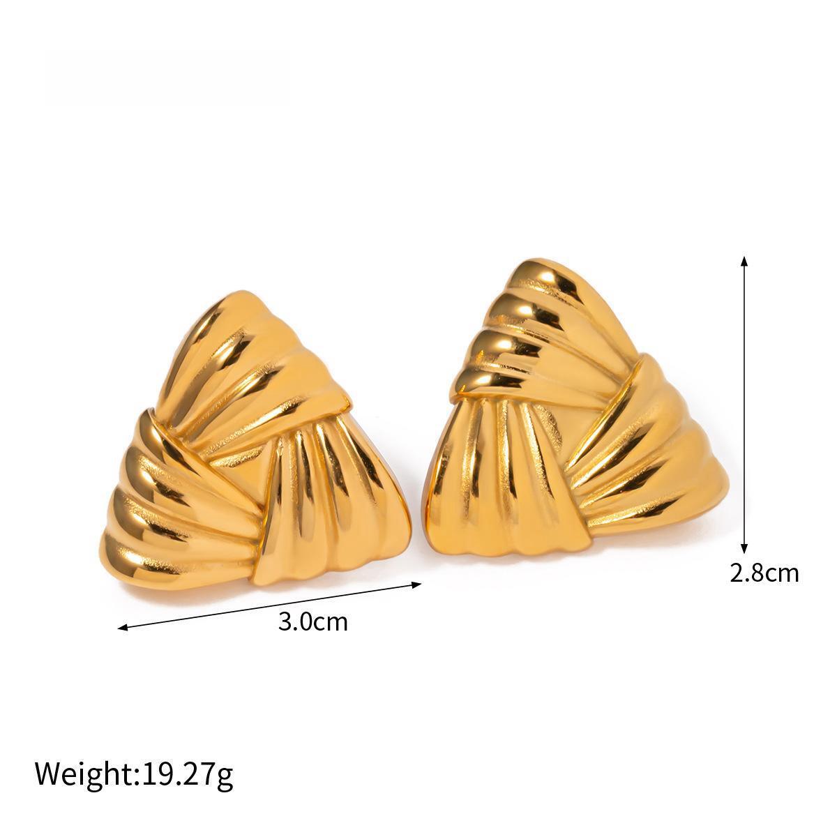 Gold Color Woven Texture Triangle Stud Earrings
