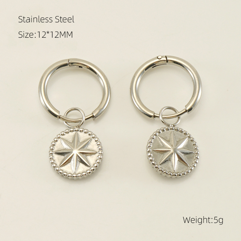 Steel Color Round Charm Stainless Steel Earrings