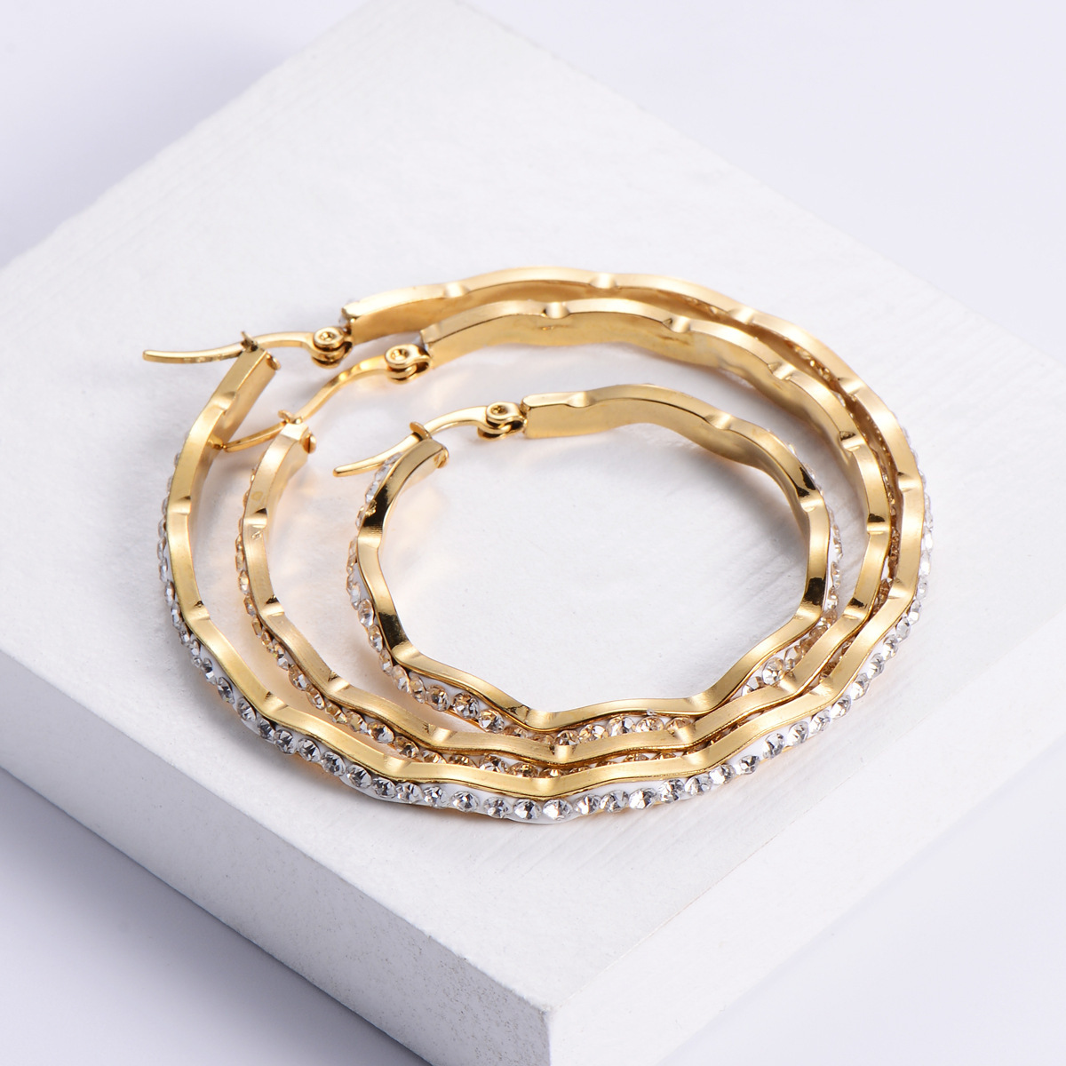 Wave Round Stainless Steel Earrings