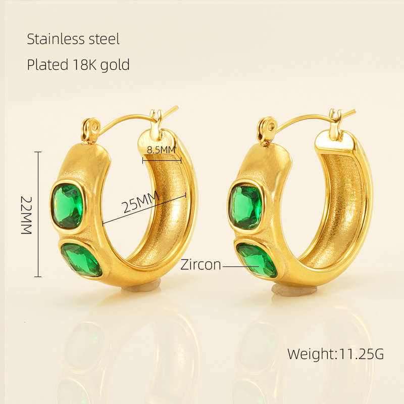 C-shaped Zircon Inlaid Stainless Steel Earrings