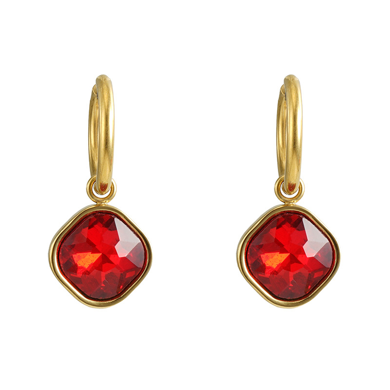 Red Zircon Inlaid Stainless Steel Earrings