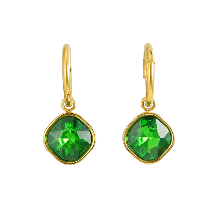 Green Zircon Inlaid Stainless Steel Earrings