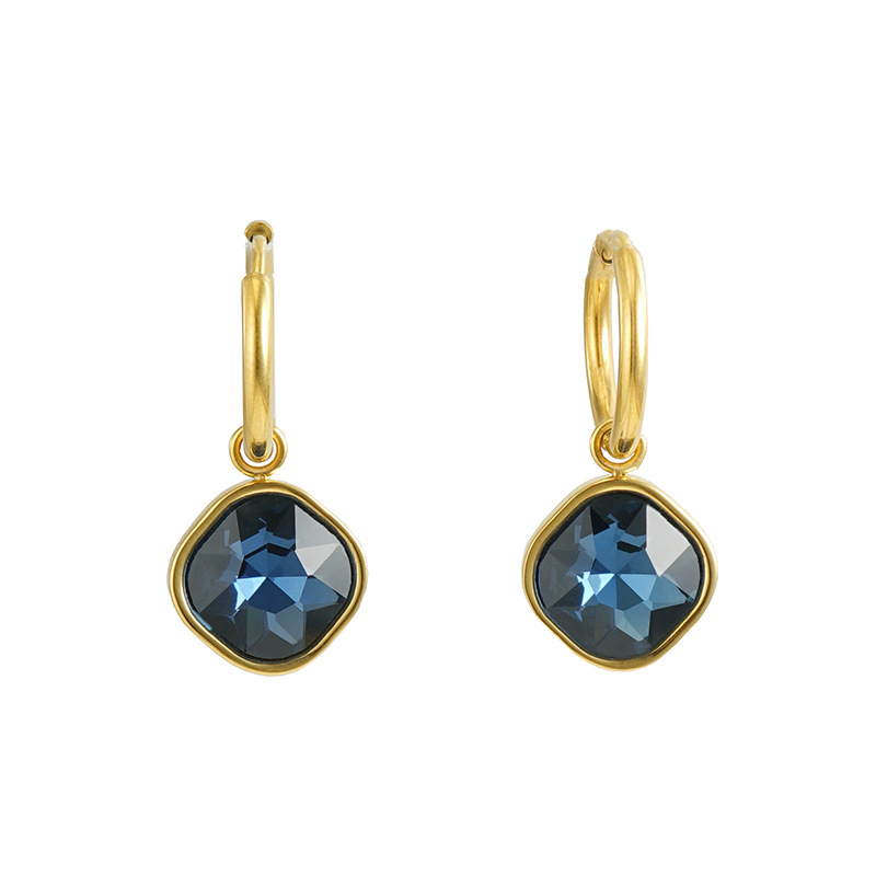 Blue Zircon Inlaid Stainless Steel Earrings