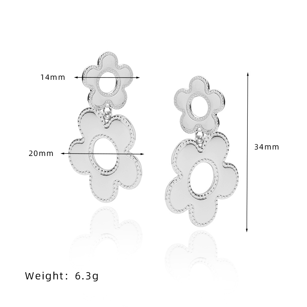 Steel Color Flower Pendant Earrings 