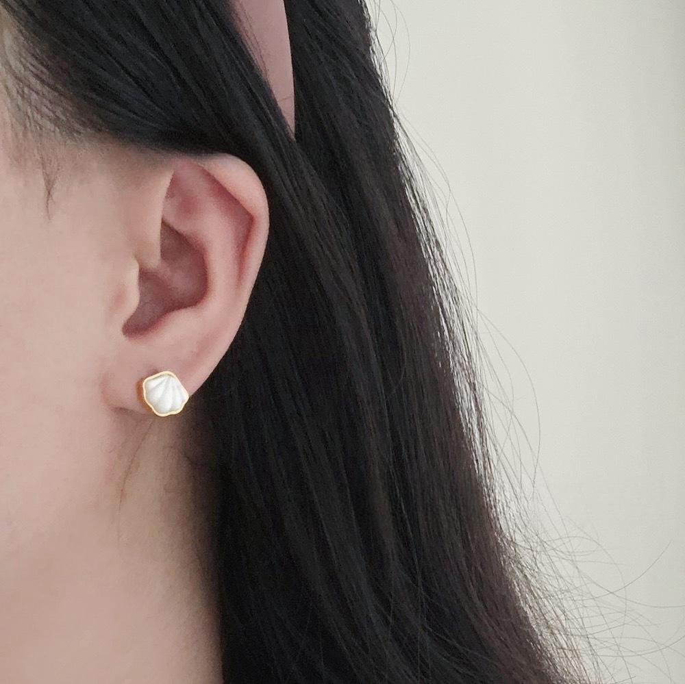 Stainless Steel White Shell Plated 18K Gold Earrings