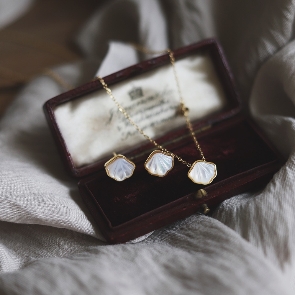 Sweet Natural White Shell Plated 18K Gold Earrings