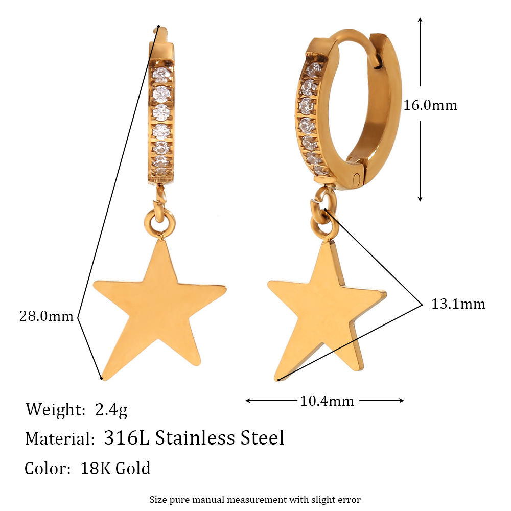 Micro-inset Zircon Stainless Steel Star Earrings