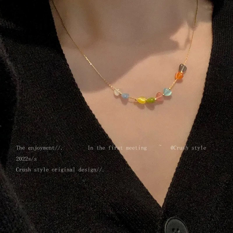 colored heart clear stone charms, fine necklace