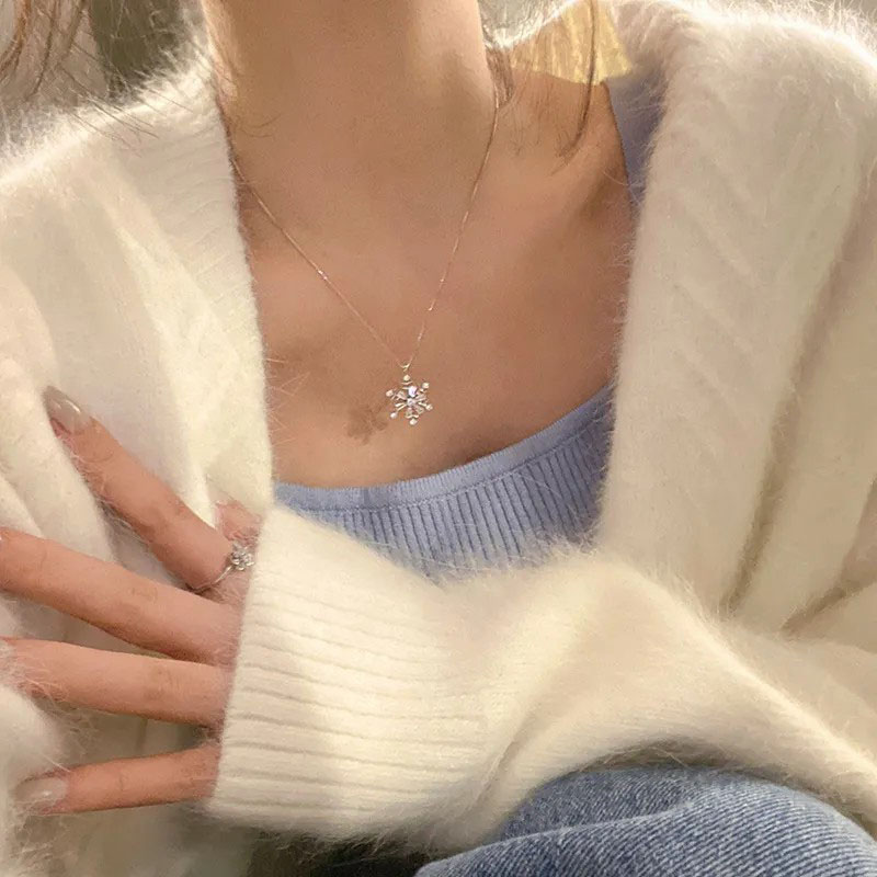 Rotating Snowflakes, Inlaid Zircon Necklace