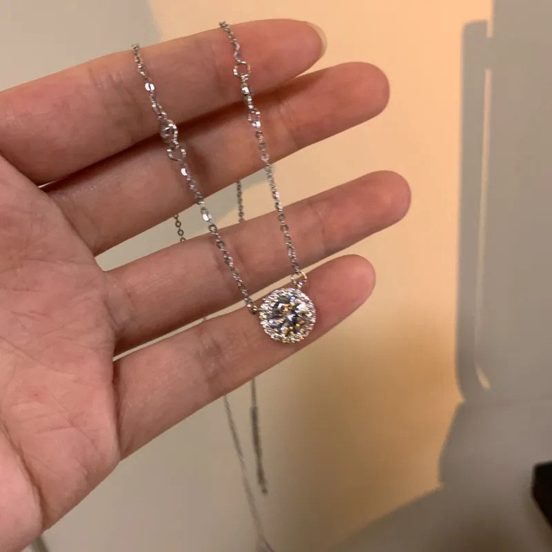 Round, Inlaid Zircon, Stainless Steel Necklace