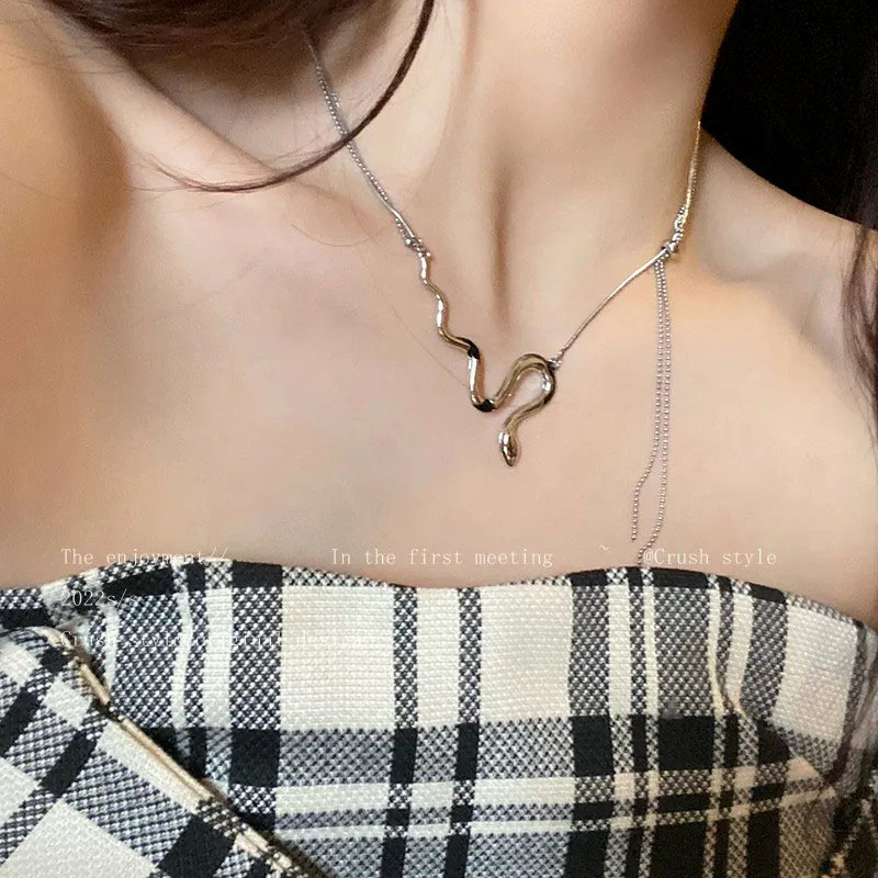 Double-Layer Chain, Snake Pendant, Stainless Steel Necklace