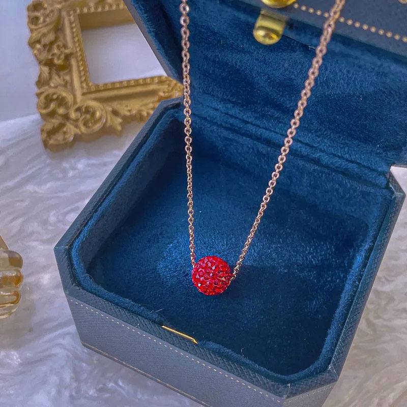 red silk ball, stainless steel necklace
