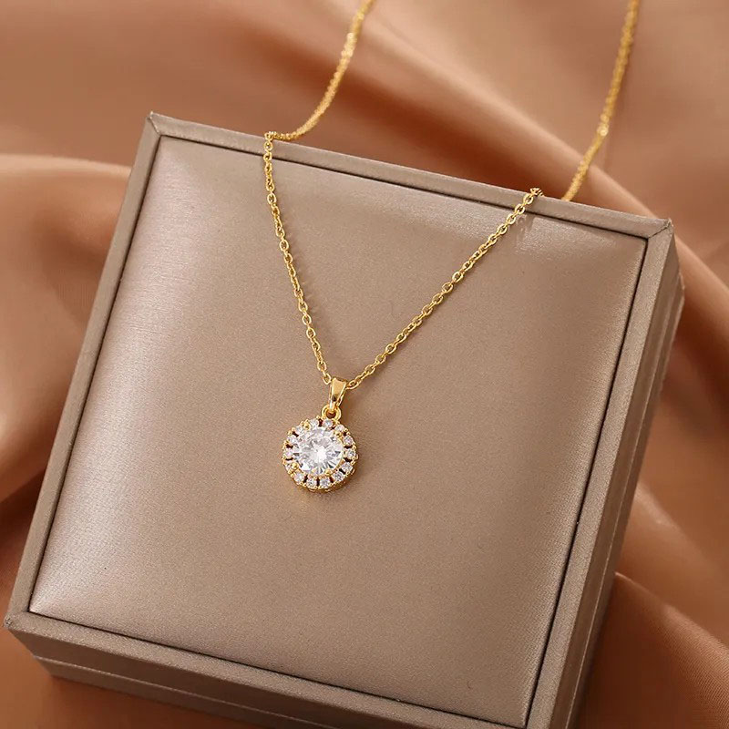 White Lucky Beads, Stainless Steel Necklace