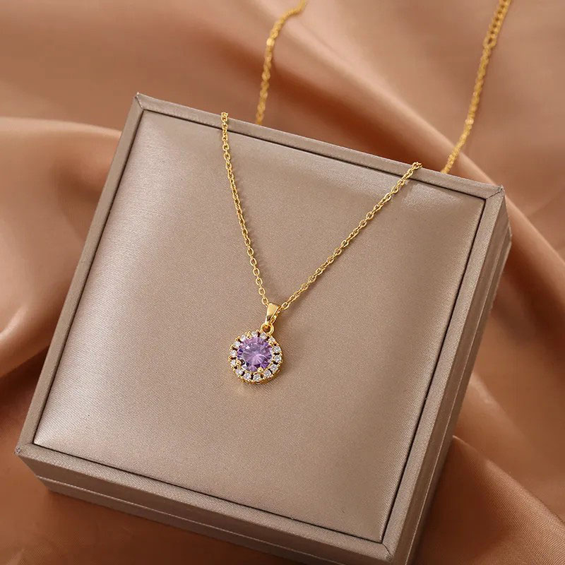 Transfer Beads Purple, Stainless Steel Necklace