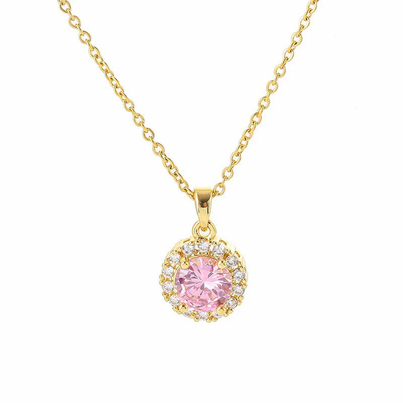 Lucky Beads Pink, Stainless Steel Necklace