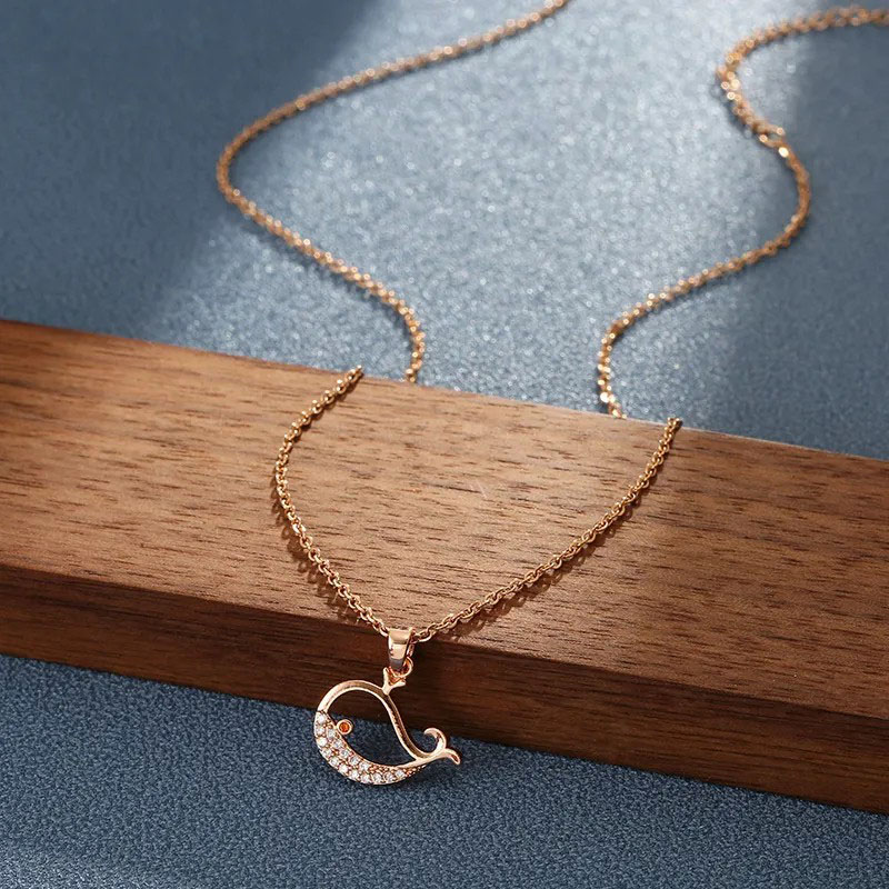 Rose Gold, Dancing Whale, Stainless Steel Necklace