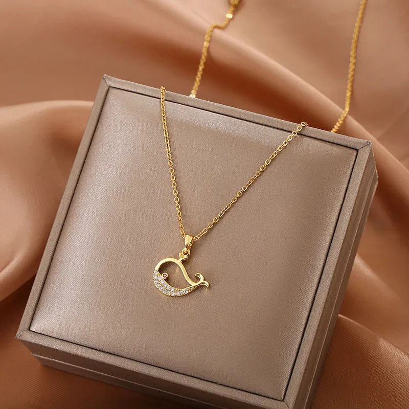 Gold & Small Whale, Stainless Steel Necklace