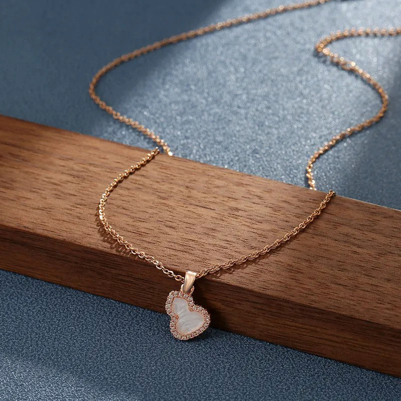 Rose Gold Gourd, Rhinestone Inlaid, Steel Necklace