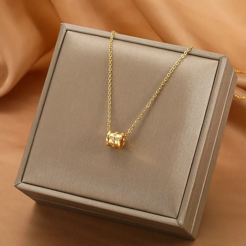 Golden, Three Diamond, Small Waist, Steel Necklace