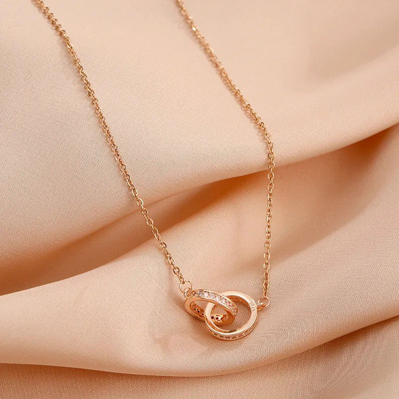 Rose Gold, Full Diamond, Double Ring Necklace