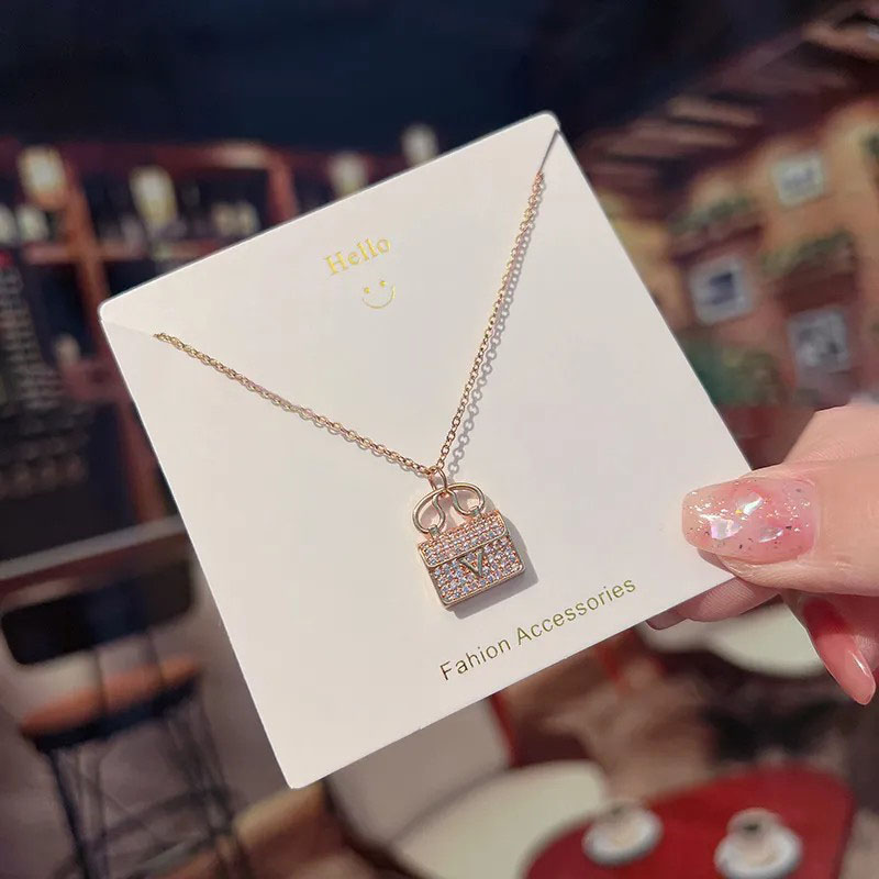 Rose-V-Shaped Bag, Stainless Steel Necklace