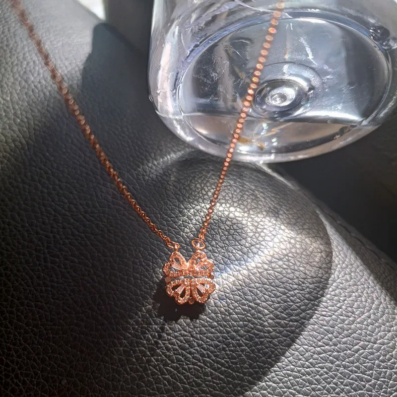 Rose Gold, Four-Leaf Clover, Stainless Steel Necklace
