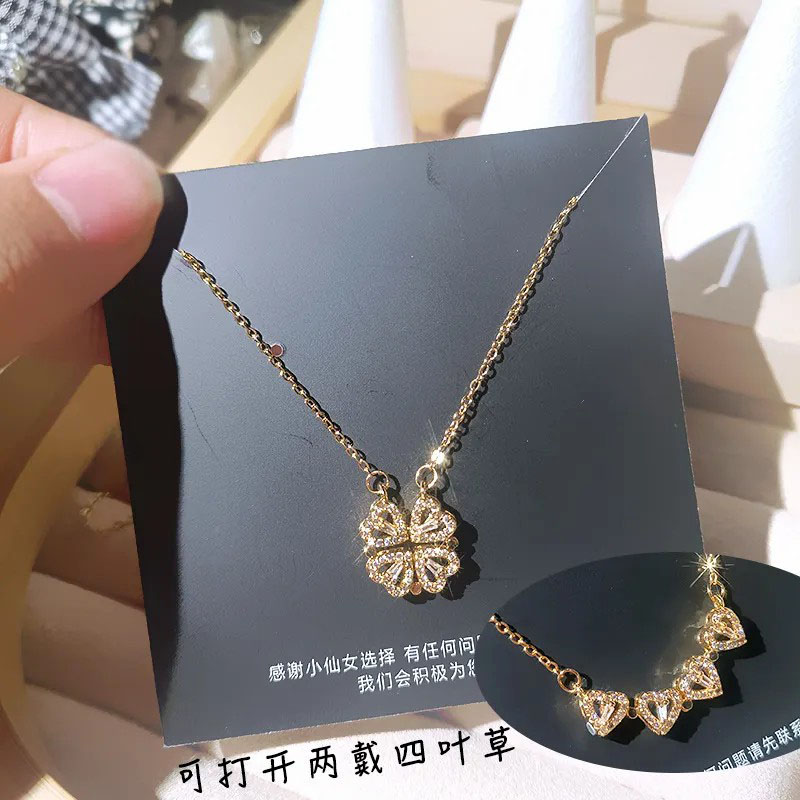 Golden, Four-Leaf Clover, Stainless Steel Necklace
