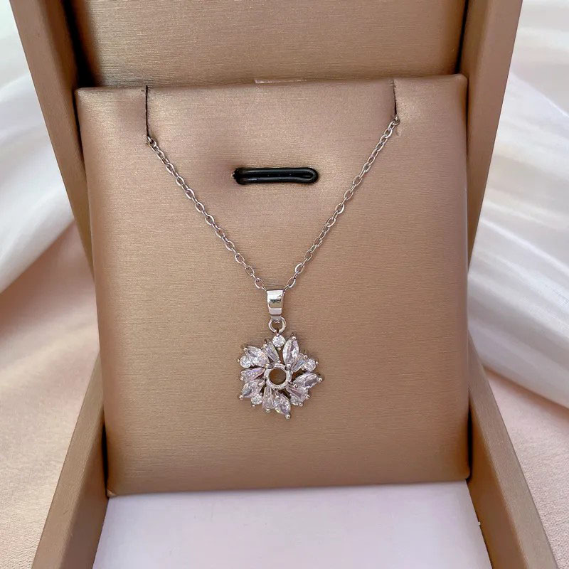 Flower, Zircon Inlaid, Stainless Steel Necklace