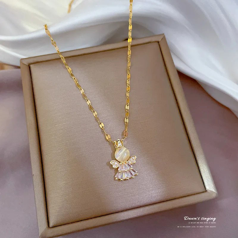 Angel,  Zircon Inlaid, Pendant Necklace