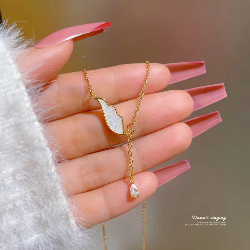 Wings, Drop Tassel, Zircon, Steel Necklace