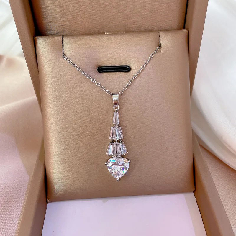 Heart, Rhinestone Inlaid, Stainless Steel Necklace