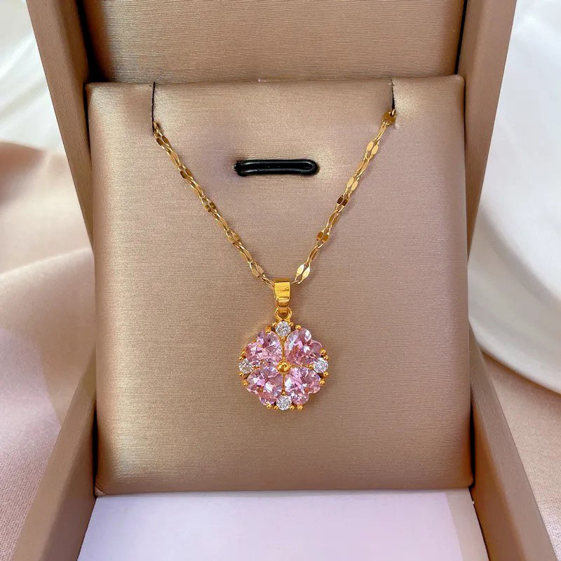 Flower, Full Diamond, Titanium Steel Necklace 