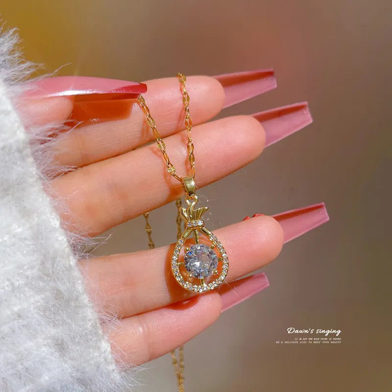 zircon, geometric, pendent, stainless steel necklace