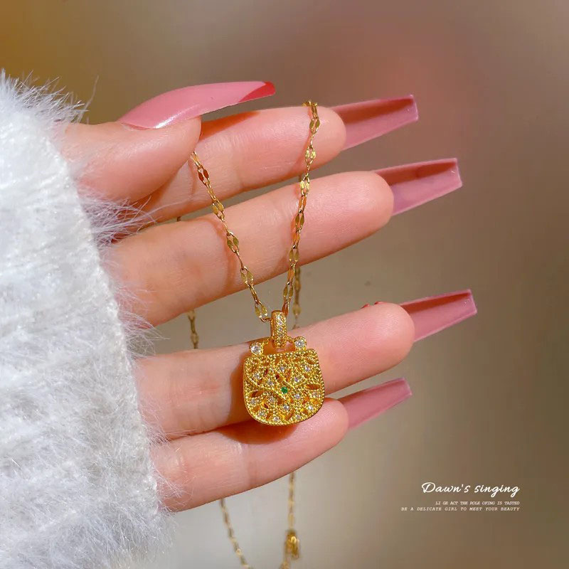 charm, zircon bag, pendent steel necklace