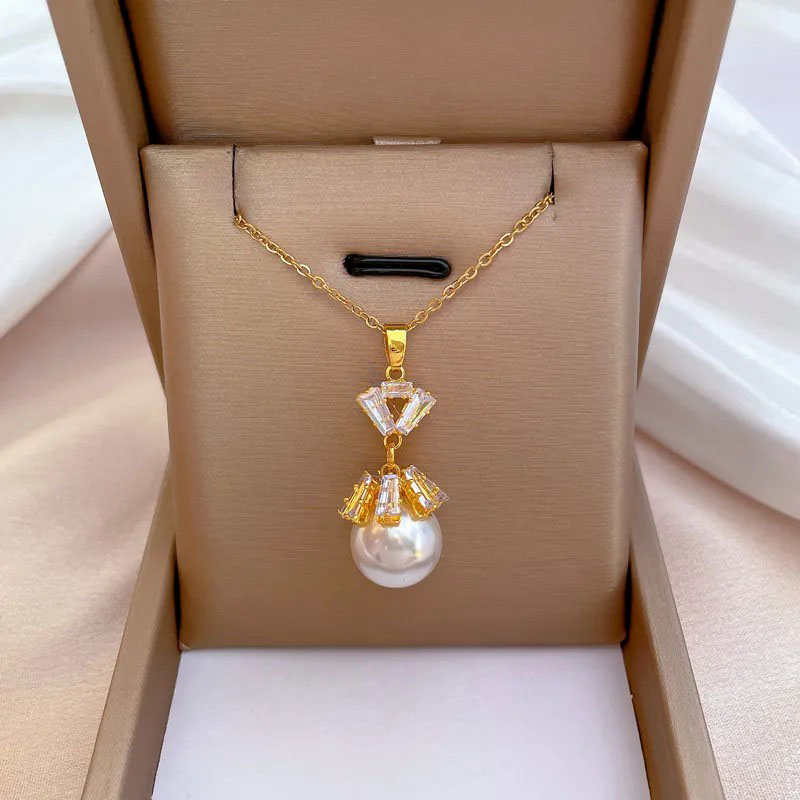 pearl pendent, stainless steel necklace