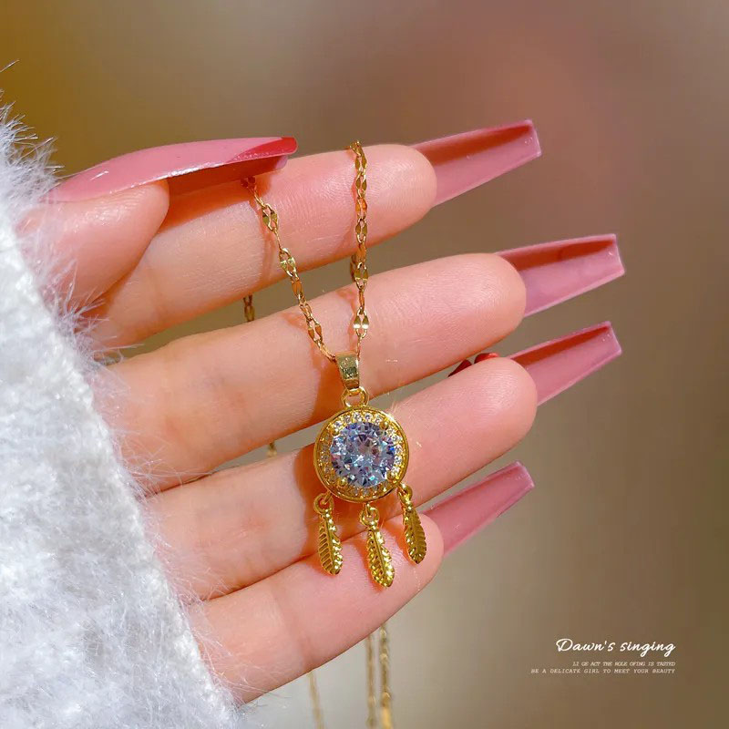 leaf tassel, stainless steel necklace