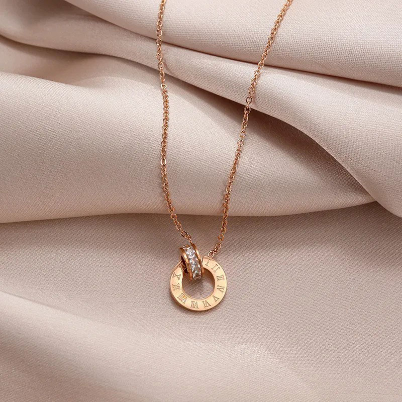 Roman Double Ring White, Stainless Steel Necklace