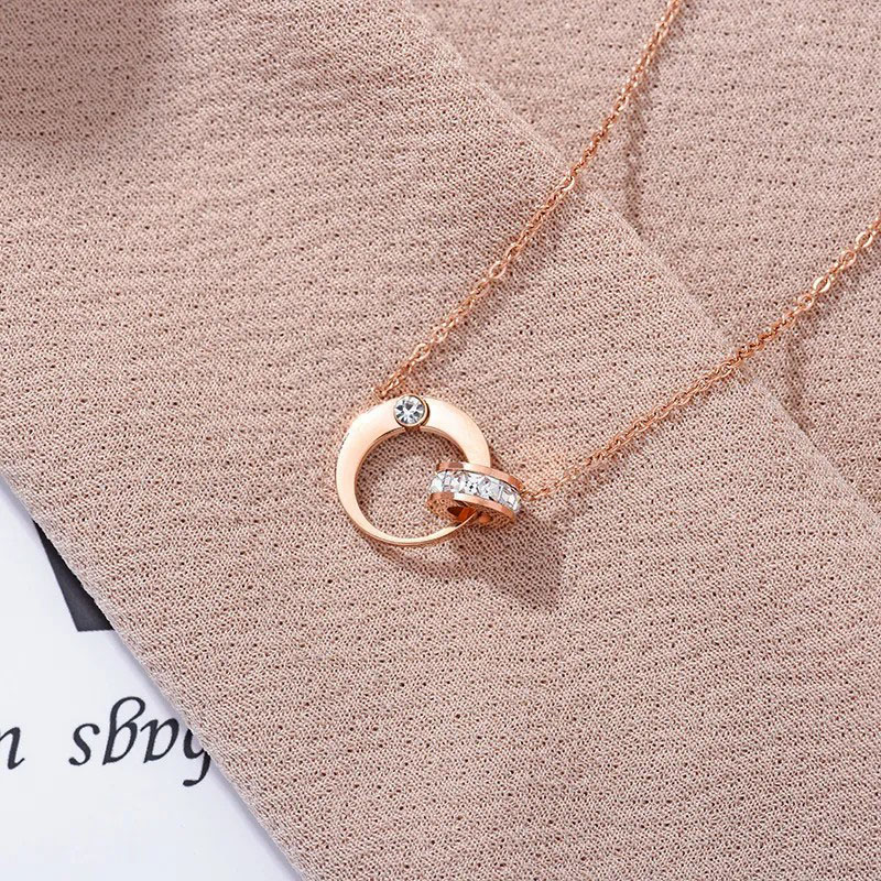 Moon Circle, Double Ring, Stainless Steel Necklace