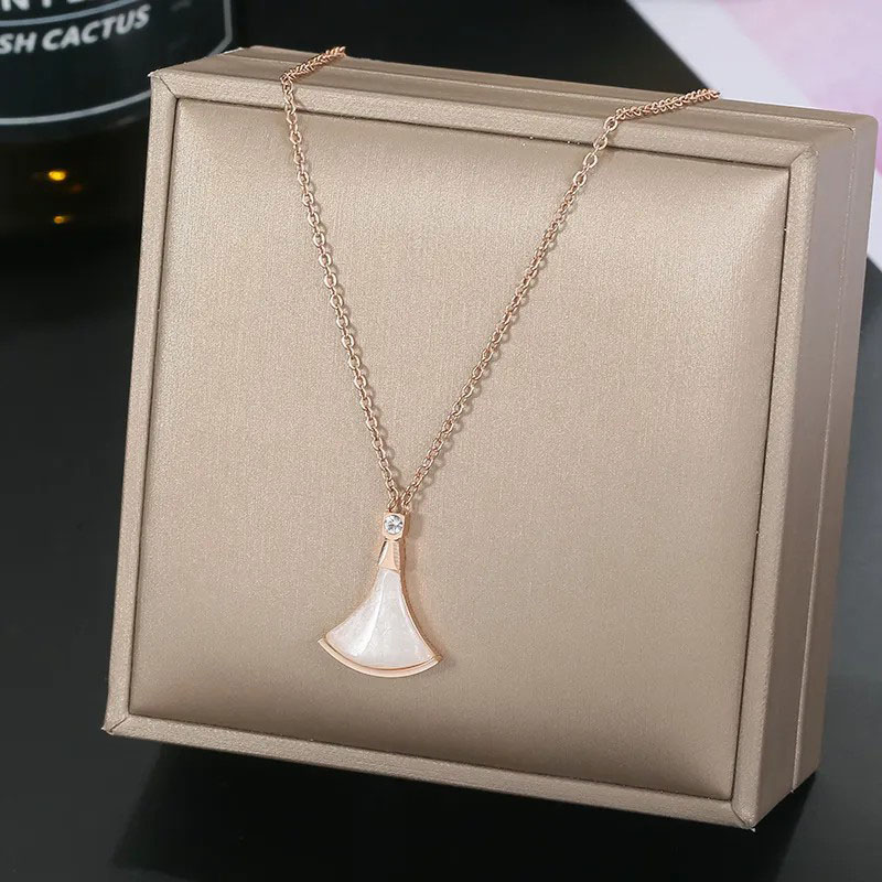White Small Skirt, Shell Inlaid, Stainless Steel Necklace