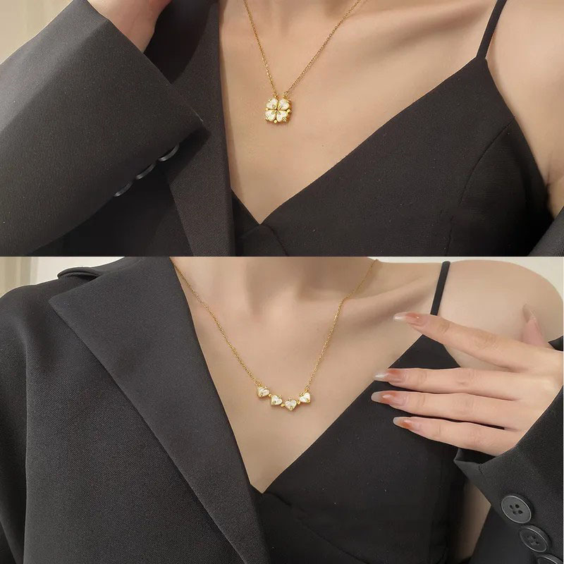 Four-Leaf Clover, Can Be Opened, Steel Necklace