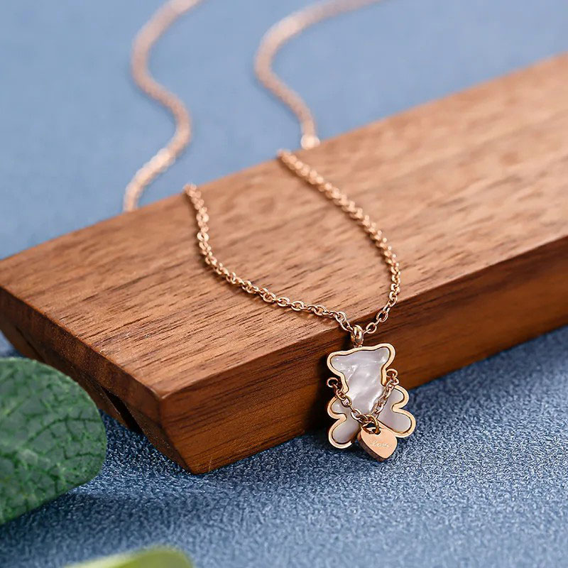 White Shell Bear, Stainless Steel Necklace