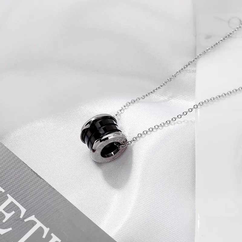 Silver Black Ceramics, Stainless Steel Necklace