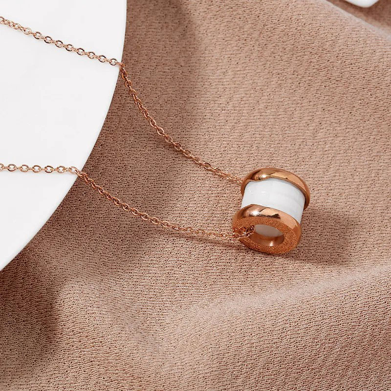 Rose Gold White Ceramic, Stainless Steel Necklace