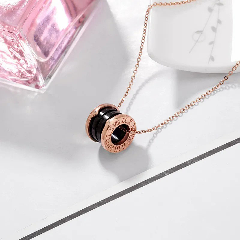 Rose Gold Black Ceramics, Stainless Steel Necklace