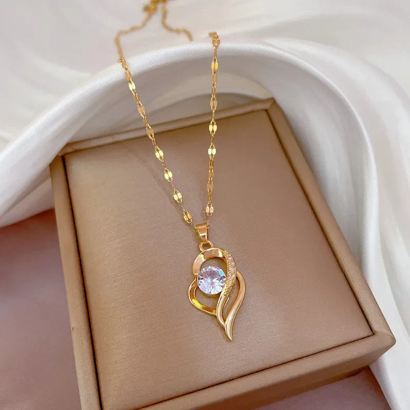 Zircon Inlaid, Stainless Steel Necklace