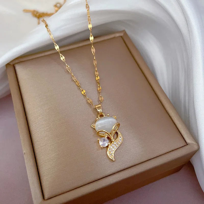 Fox Pendant, Stainless Steel, Plating Zircon Necklace